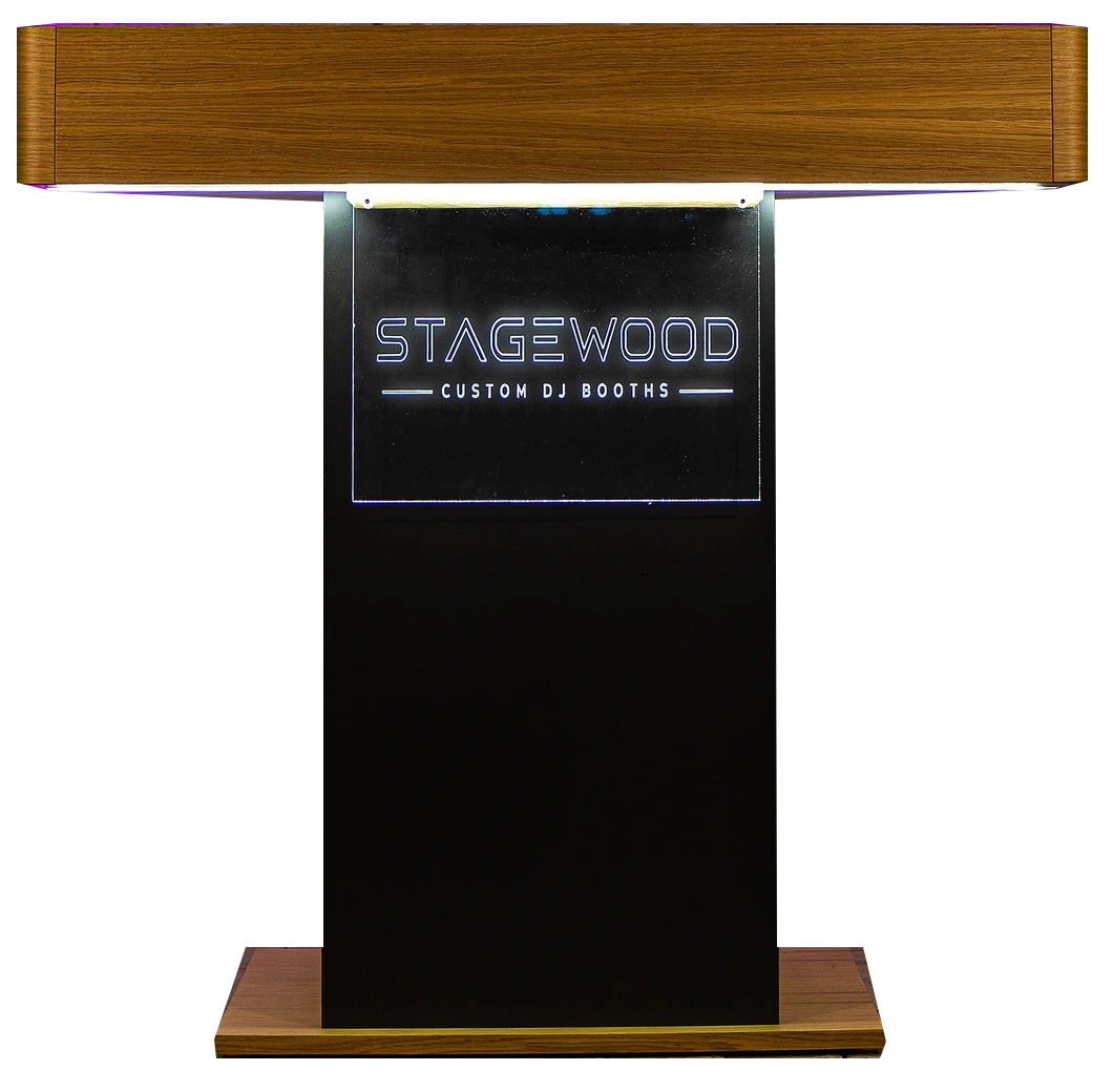 Stagewood Mono: fa megjelenésű felső rész és talp, sötét középső láb, világító eredeti logópanel.